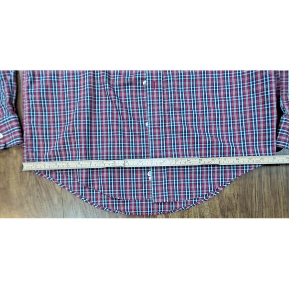 Lands End Shirt Mens Medium Blue Red Plaid Long Sleeve Button Front - Picture 8 of 12